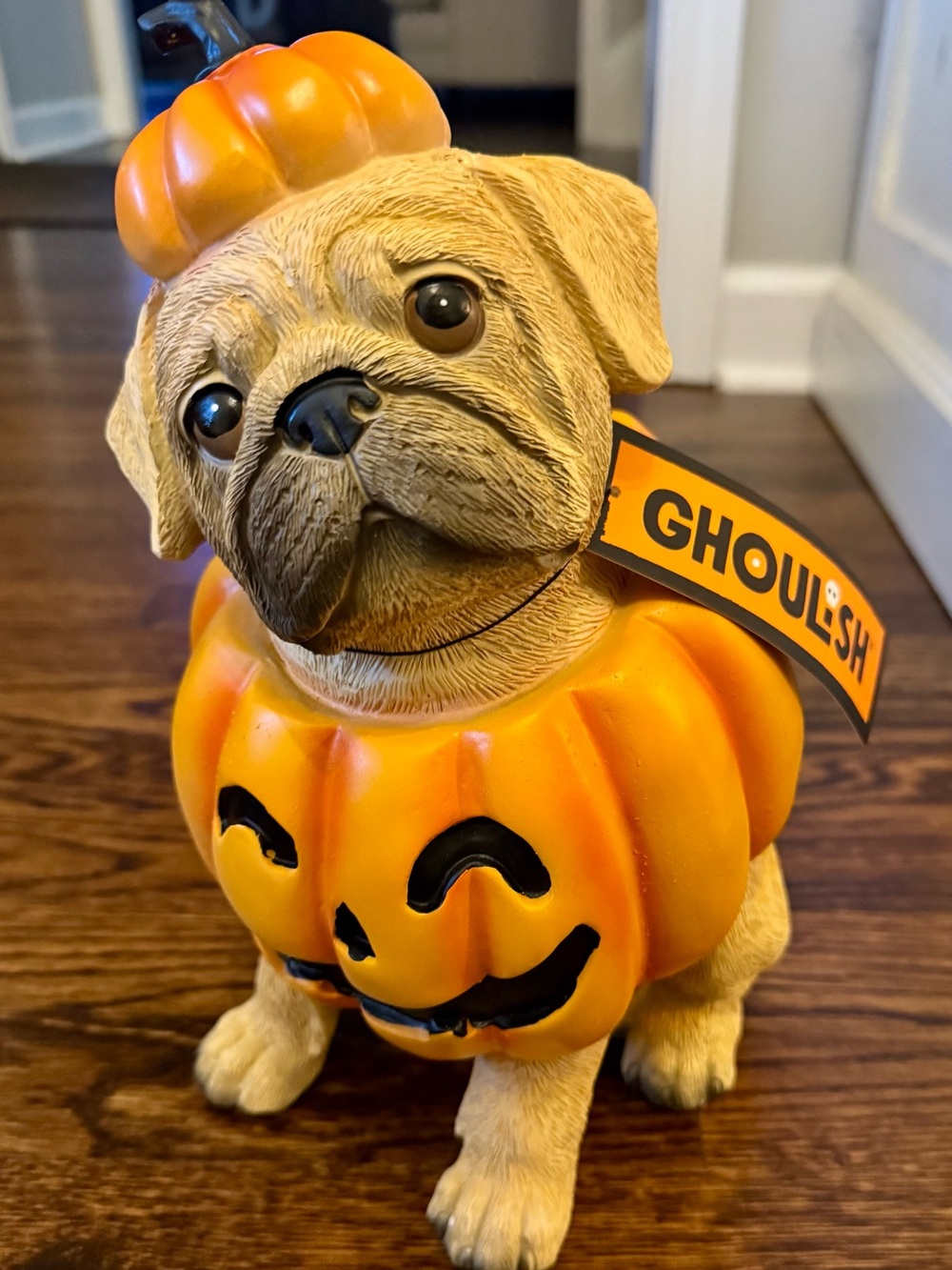 Pug In A Pumpkin Halloween Figurine